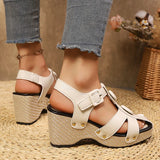 Amozae-Hollow Out Wedge Heel Gladiator Sandals for Women Closed Toe Chunky Platform Sandals Woman 2025 Summer Thick Bottom Beach Shoes