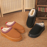 Amozae-New Women Warm Suede  Snow Boots Autumn Winter Woman Slip on Platform Boats Round Head Hair Half Slipper Female Cotton Shoes