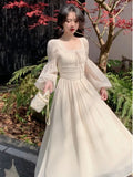 Amozae-New Spring Summer Women Elegant Casual Midi Party Dresses Vintage A-Line Solid Chic Prom Wedding Vestidos Female Clothes Robe