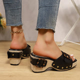 Amozae-2025 New Metal Buckle Wedge Sandals for Women Fashion Rivet Decor Platform Slippers Woman Summer Thick Sole Roman Sandals Ladies