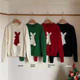 Amozae-2024 Spring New Arrival Cute Rabbit Sweater Stylish Knitted Top Christmas Festive Atmosphere Sweater Crew Neck