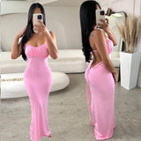 Amozae-Christmas Party Dresses Backless Pink Pleat Dress Sexy Club Party Bodycon Fashion Evening Dresses Women 2024 Summer Clothing Elegant Luxury Maxi Dresses