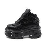 Amozae -2025 New Punk Style Women Shoes Gothic Ankle Rock Boots Lace-up Heel Height 9CM Platform Shoes Woman Metal Decor Woman Sneakers