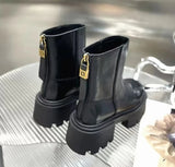 Amozae-2025 Brand Design Ankle Boots For Women Slip On Black Leather Platform Boots Women Chunky Heel Women Chelsea Boots Winter Shoes