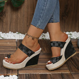 Amozae-Woven Wedge Sandals Women Summer Open Toe Thick Bottom Casual Roman Sandals Plus Size 43 Slippers Platform Flip Flops Women