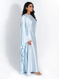 Amozae Satin Cloak Long Sleeve Loose Kaftan For Women 2024 New Fashion O Neck Long Dress Ladies