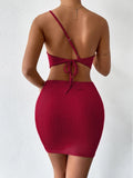 Amozae-Sexy Off One Shoulder Waist Hollow Out Slim Bodycon Dress Women Drawstring Tie Backless Rib Knitted Dress Club Party Vestidos