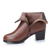 Amozae 2025 genuine leather  Women's warm booties winter boots brown ladies heel boots  adult fashion Villus boots