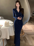 Amozae-Christmas Outfit New Year's Eve Dress party look inspos Sexy V-Neck Womens Dresses Elegant Long Sleeves Bodycon Mermaid Evening Party Long Dress Autumn Fashion Vestidos Female Clothing