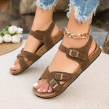 Amozae-Retro Buckle Strap Cork Sandals Women 2025 Summer Cross Strap Flat Sandals Woman Brand Design Comfortable Non Slip Beach Shoes