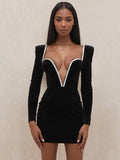 Amozae-hoco dresses High Quality Black Bodycon Dress 2024 New Autumn Long Sleeve Crystal Dress Women Party Sexy Velvet Dress Evening Night Dresses