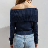 Amozae Solid Color Off Shoulder Women Sweater Minimalism Long Sleeve Knitted Jumper Casual Fashion Winter Pullovers Street