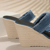 AMOZAE- - Summer Women's Denim Wedge High Heel Sandals