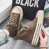 Amozae-Hot sale Brown Men's Canvas Shoes Fashion Espadrilles Man High top Sneakers Platform Vulcanized Shoes Men Unisex Board Shoes