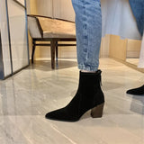 Amozae-New Autumn Women Boots Pointed Toe Chunky Heel Cow Suede Women Shoes Winter Vintage Short Boots Shoes for Women Zapatos De Mujer