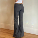 Amozae Low Waisted Straight Casual Suit Flare Pants Gray Skinny Fashion High Street Lady Boot Cut Trousers Vintage Y2K