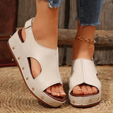Amozae-Women Comfort Wedges Sandals Peep Toe Med Heel Platform Sandalias Mujer 2025 Rivet Thick Sole PU Leather Summer Shoes for Women