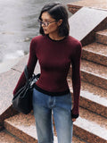 Amozae Autumn Knit Sweater Pullover For Women Ribbed Patchwork Long Sleeve Slim Lnner Inner Top Streetwear Female Knitwear Top