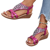 Amozae-2024 Hot Sale Shoes Female Elastic Band Women's Sandals Summer Rome Open Toe Sequins Casual Beach Wedge Plus Size Sandals