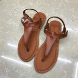 AMOZAE-- Fashionable Flat Heel Roman Sandals with Clip Toe