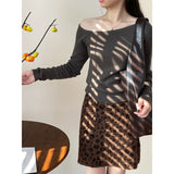 Amozae-Autumn Casual Outfits Amozae-Leopard Pattern Wool Mini Skirt High Waist A-line Knitted Short Skirt