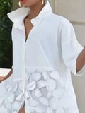 Amozae-Spring and Summer Women's Dress Solid Color Lapel Collar Half Sleeves Loose Midi Dresses Casual Buttoned Shirt Dress