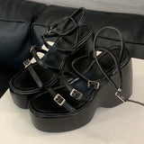 Amozae- Sexy Chunky Platform Narrow Band Sandals Women High Heels Shoes Design Style Buckle Strap Sandalias De Mujer