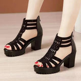 Amozae-2024 Brand Shoes for Women Plus Size Women's Sandals Fashion Zip Office and Career New Crystal Peep Toe Round Toe Heeled Sandals
