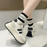2024 BKQU Spring Thick Bottom Women's Shoes 2024 Summer Casual Patchwork Leather Sneakers Casual Vulcanised Shoes Ladies