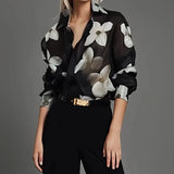 Amozae-Spring Summer Long Sleeves Loose Floral Printed Lapel Blouses 2024 New Casual Button Office Shirts For Urban Lady