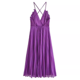 Amozae-dress to impress party dress nye outfits Purple V-neck suspender dress  YM1376