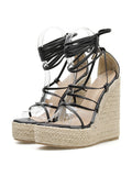 Amozae-Lace Up Wedges Heels Sandals