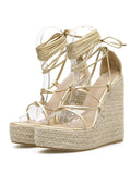 Amozae-Lace Up Wedges Heels Sandals