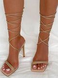Amozae-Square Toe Lace-Up Heels
