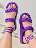 Amozae-Braided Double Strap Lace-up Sandals