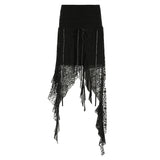 Amozae Lace Irregular Long Skirt Gothic Style Fashion Women Y2K Ribbon Hem Flowy Skirts Vintage Aesthetic Lady Party Outfits