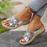 Amozae-Gold Silver Wedge Heel Slippers for Women Summer 2025 Comfort Non Slip Beach Shoes Woman Fashion Weaving Platform Slides Sandals