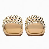 AMOZAE-- PVC Transparent Riveted Flat Beach Slides