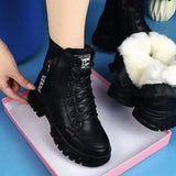 Amozae-Shoes 2025 Fashion Winter Warm Women Black Casual Shoes Plus Velvet All-Match Sneakers Thick-Soled Cotton Fats Zapatillas Mujer