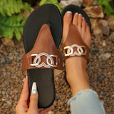 Amozae-Fashion Metal Decor Summer Flip Flops for Women Lightweight Clip Toe Flat Sandals Woman Comfortable Non Slip Beach Slippers 2025