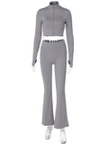 Amozae Winter Casual 2 Piece-Set Straight Legg Female Zipper Cardigan And High Waist Skinny Tracksuit Women's Pants Outfits 2024