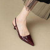 Amozae-2024 New Summer Women's Dress Shoes Pointed Toe Sandals Buckle Slingbacks Mid Heels Pumps Patent Leather Slip on