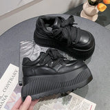 Amozae-Casual Chic Platform Breathable Sneakers Lace-up Comfortable Anti Slip Thick Bottom Womens Running Shoes Black White
