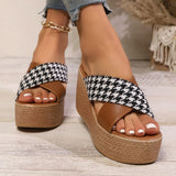 Amozae-Cross Strap Wedge Sandals Women Fashion Plaid Pattern Chunky Platform Sandals Woman Thick Bottom Summer Beach Slippers Plus Size