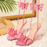 Amozae Sexy Pink Ankle Strap Transparent Strange Heels Sandals Women High Quality Handmade Butterfly Open Toe Party Prom  Shoes