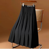 Amozae-Greysuitmedium-lengthskirt Women's Autumn New Vintage Slimming A- line Long Dress Elegant Casual Plaid Skirt