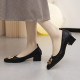 Amozae-2024 Woman Elegant Square Toe Beige Shoes Heel Female Metal Accessories  Shoes Comfortable Cute  Shoes