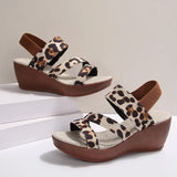 Amozae-2024 Hot Sale Shoes for Women Elastic Band Women's Sandals Summer Open Toe Leopard Print Outdoor Casual Platform Wedge Sandals