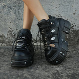 Amozae-New Spring Women Punk Style Ankle Boots for Woman's Lace-Up Round Toe Thick Bottom Platform Botas Mujer 2025 Black Men Sneakers