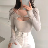 Amozae-Sexy Tank Top Cropped Inner Strapless Long Sleeve Cover Up Outer Wear 2-piece Set Women's Summer Fashionable Suit